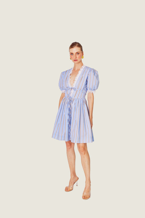 AZURE & CHESTNUT LACE DETAILS MINI DRESS