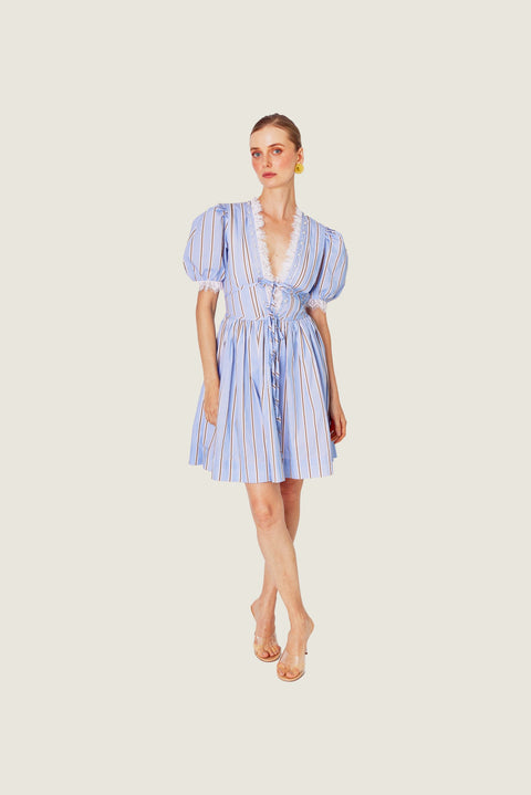 AZURE & CHESTNUT LACE DETAILS MINI DRESS