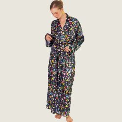 BLACK NIGHTFALL FLORAL ROBE
