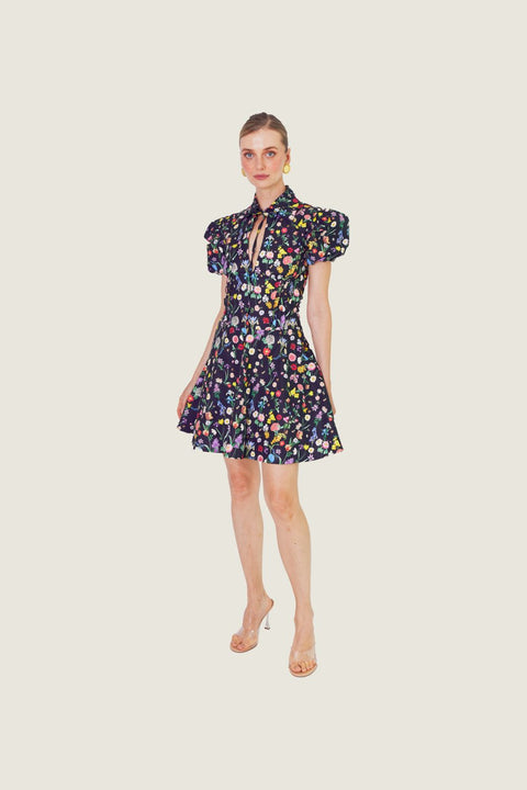 BLACK NIGHTFALL FLORAL DRESS