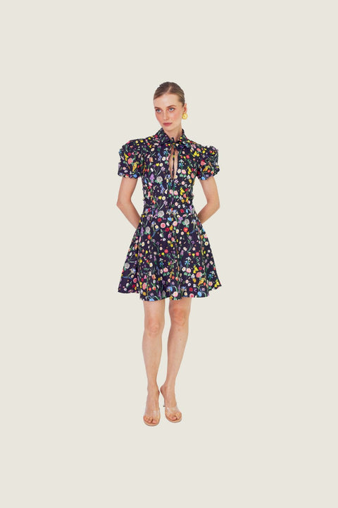 BLACK NIGHTFALL FLORAL DRESS