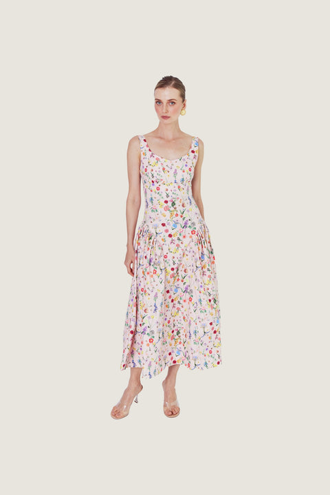 PINK FLORAL DAWN MIDI DRESS