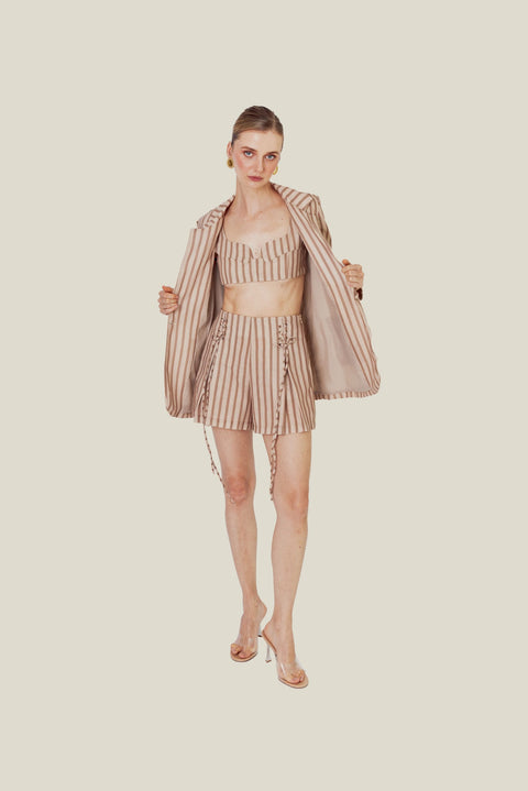 OAKWOOD STRIPED LINEN SHORTS