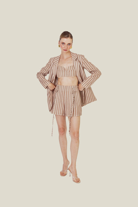 OAKWOOD STRIPED LINEN SHORTS