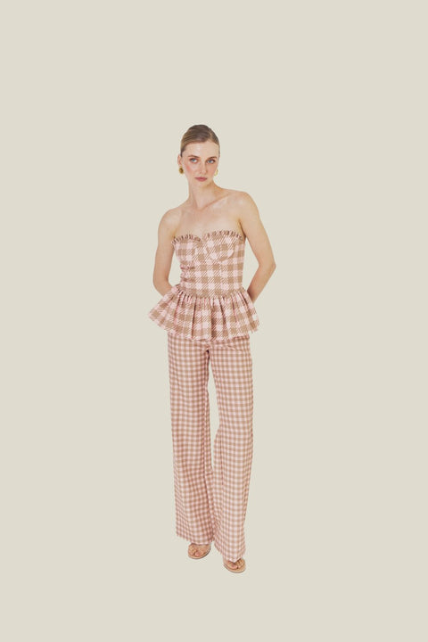 PINKSTONE CHECK STRAPLESS TOP