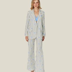 IVORY & BLUE STRIPED BLOOM BLAZER