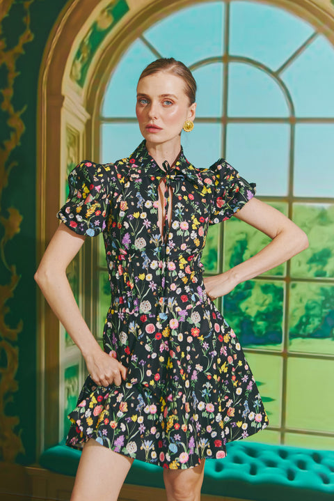 BLACK NIGHTFALL FLORAL DRESS