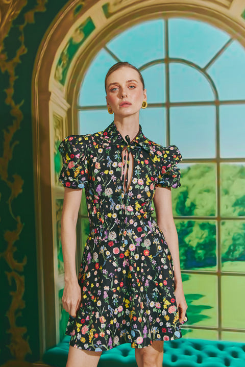 BLACK NIGHTFALL FLORAL DRESS