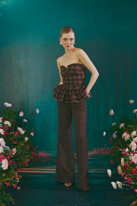 BROWNSTONE CHECK STRAPLESS TOP