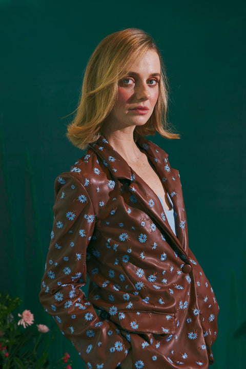 EMBROIDERED BROWN & BLUE BLAZER