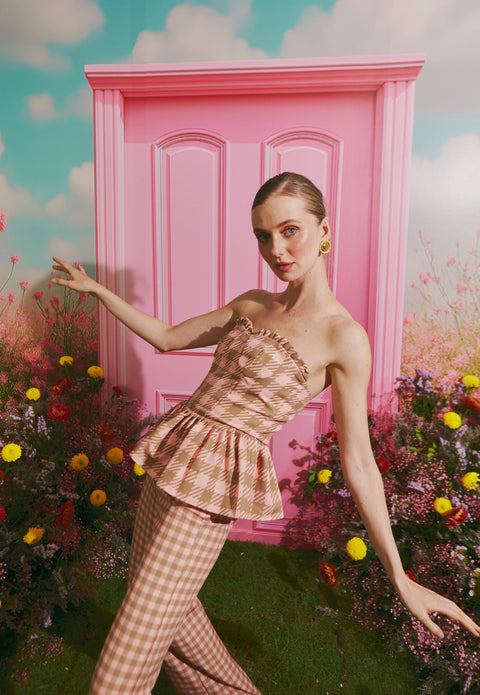 PINKSTONE CHECK STRAPLESS TOP
