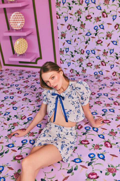 FLOWER VINE LINEN SKIRT