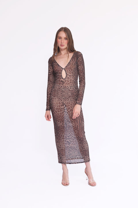LEOPARD MESH MAXI DRESS