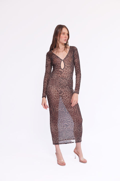 LEOPARD MESH MAXI DRESS