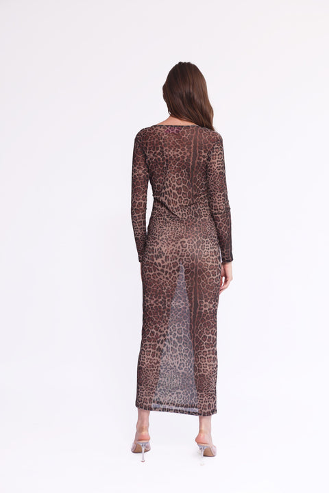 LEOPARD MESH MAXI DRESS